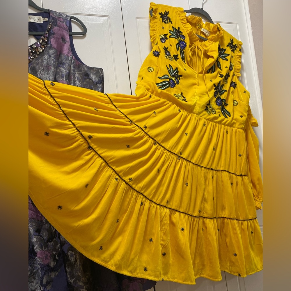 Frock & Frill | Ruffled Velvet Embroidered Dress